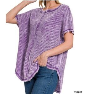 Zenana L/XL Purple Waffle Short Sleeve Top-NWOT